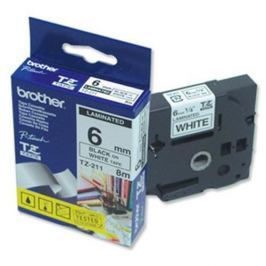 Páska BROTHER TZ-211, biela / čierna - 1 ks (6mm, laminovaná) TZ211