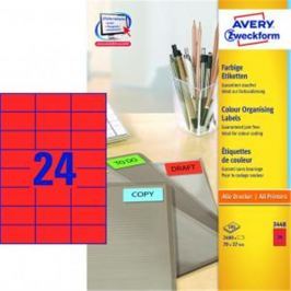 Etikety farebné 70x37mm Avery A4 100 hárkov červené AV003448