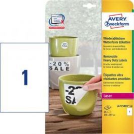 Etikety polyesterové 210x297mm Avery A4 biele odnímateľné 20 hárkov AV477521