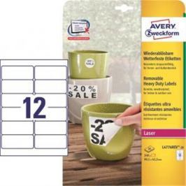 Etikety polyesterové 99,1x42,3mm Avery A4 biele odnímateľné 20 hárkov AV477621