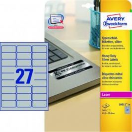 Etikety polyesterové 63,5x29,6mm Avery A4 strieborné 20 hárkov AV601120